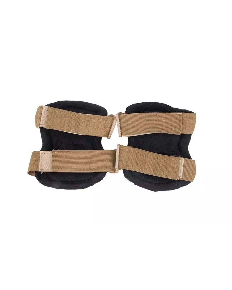 Rear view of Coyote knee pads featuring adjustable elastic straps and padded lining for a comfortable fit.