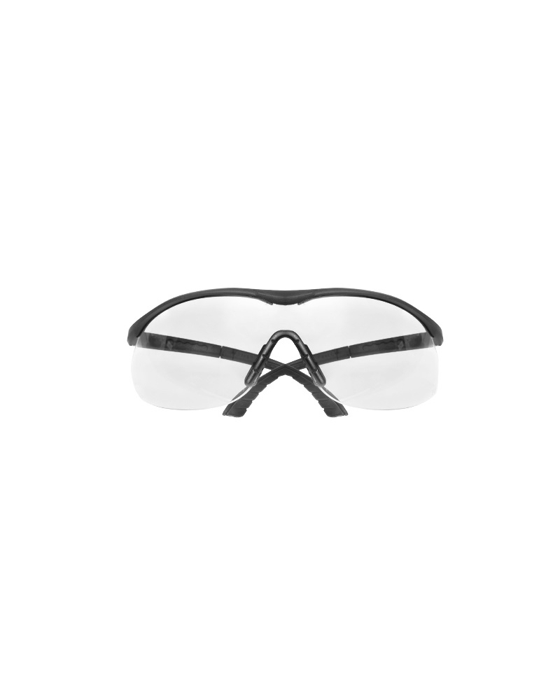 Perspective view of Fastlink Edge Eyewear safety glasses with high-impact resistance and anti-fog coating.