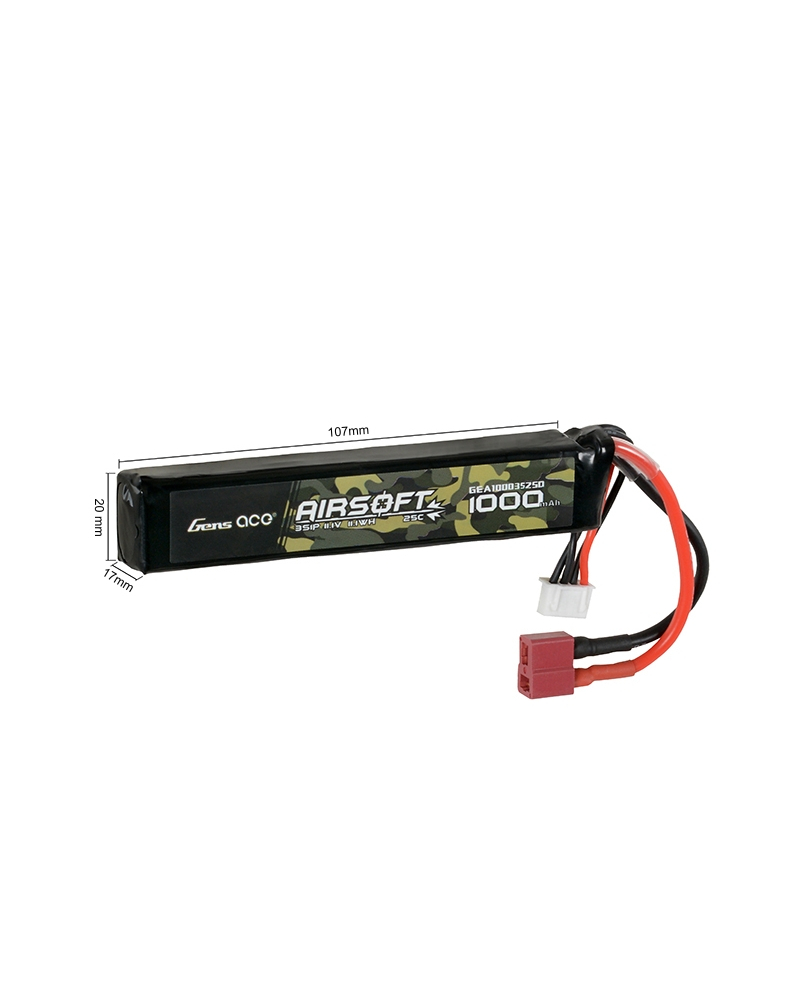 Gens Ace 25C 1000mAh 3S1P 11.1V Airsoft LiPo Battery T-Plug
