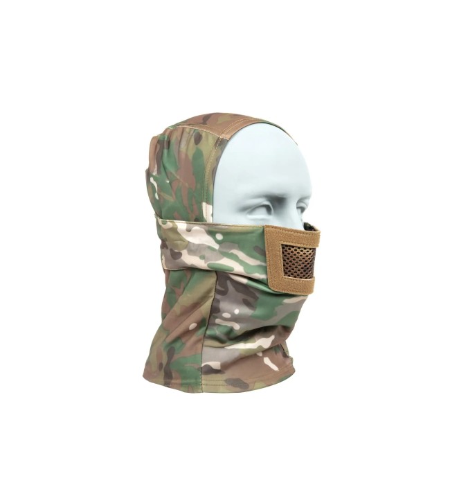 Low profile airsoft face protection mask for comfortable aiming and breathing