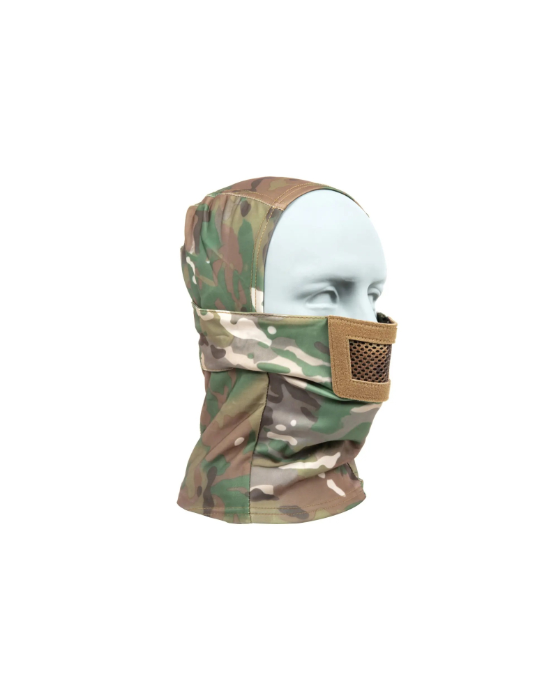 Low profile airsoft face protection mask for comfortable aiming and breathing