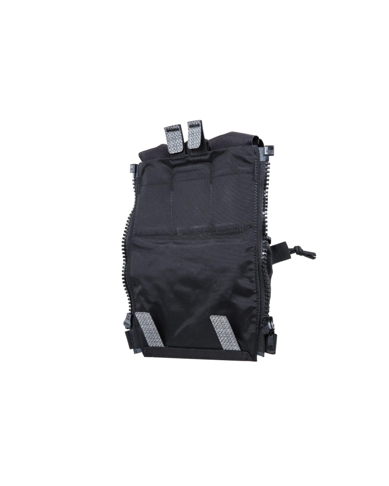 Rear view of assault panel with slide-on mount tabs and zippers for secure fit
