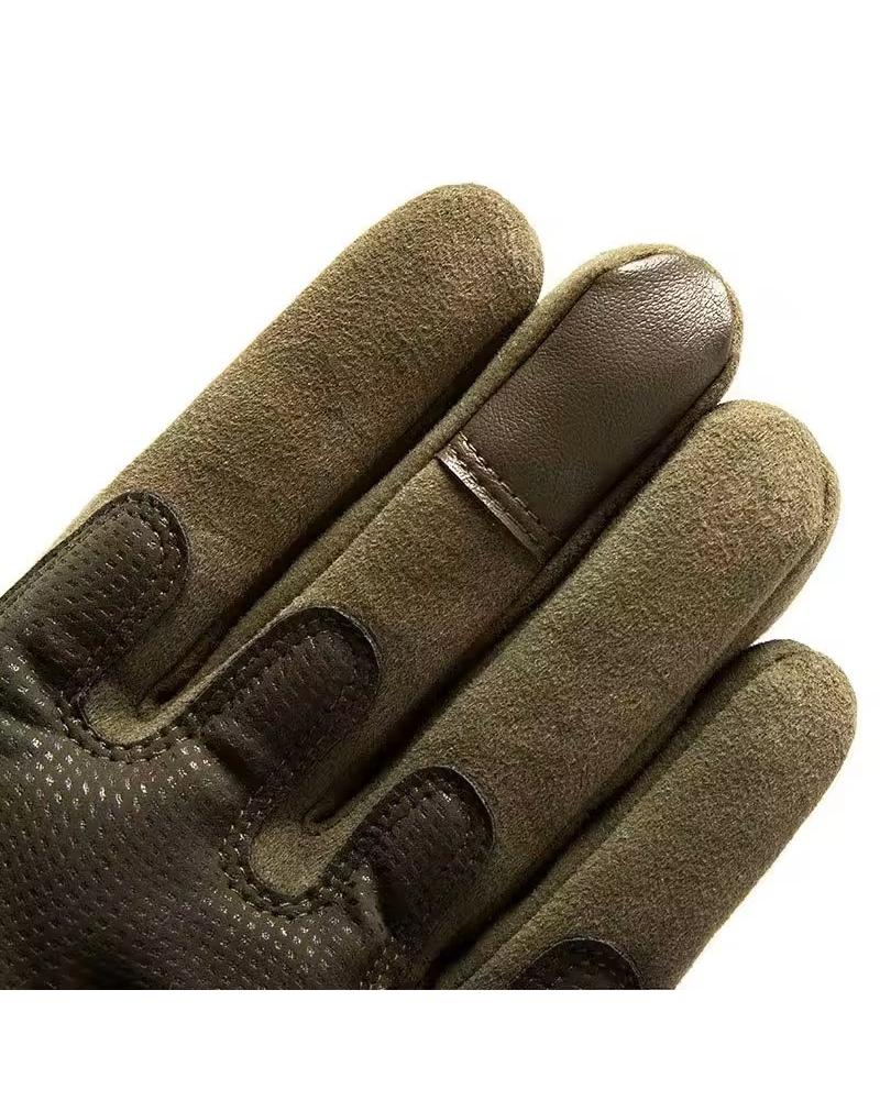 Close-up of touch screen compatible fingertips on microfiber tactical gloves