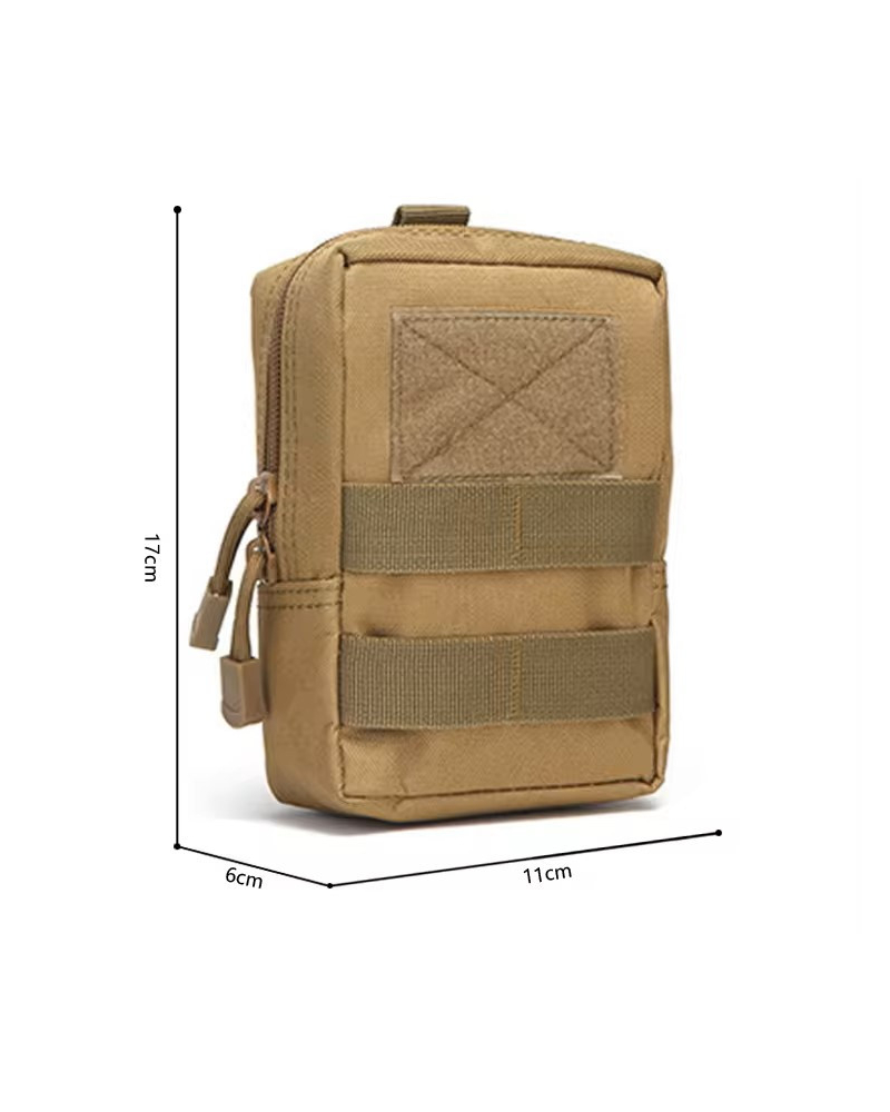 TAN Molle pouch dimensions 11x17x6cm with front Velcro panel for patches