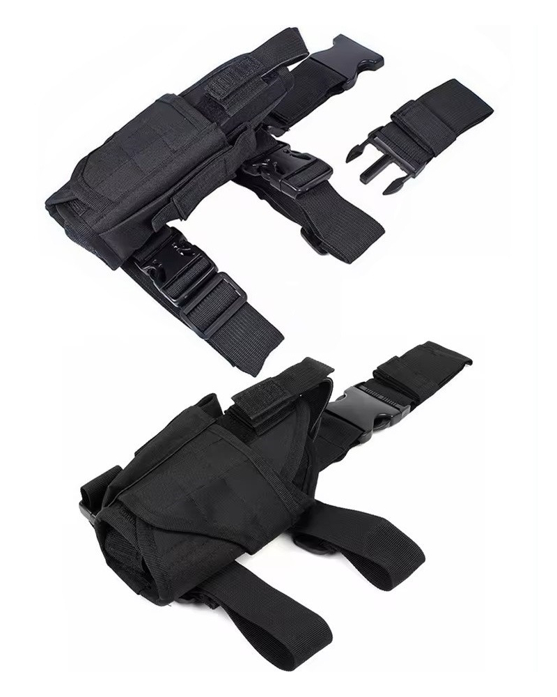 Details of tactical leg holster with adjustable non-slip straps and quick-release buckles