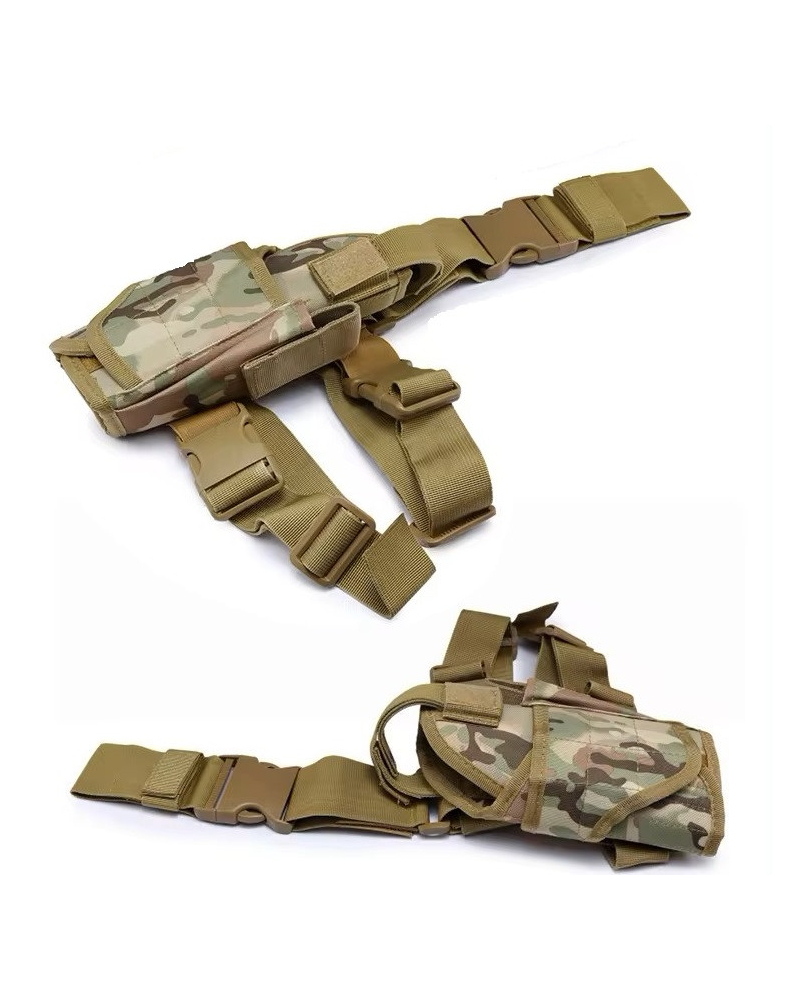 Tactical Multicam leg holster with adjustable straps and integrated spare magazine pouch