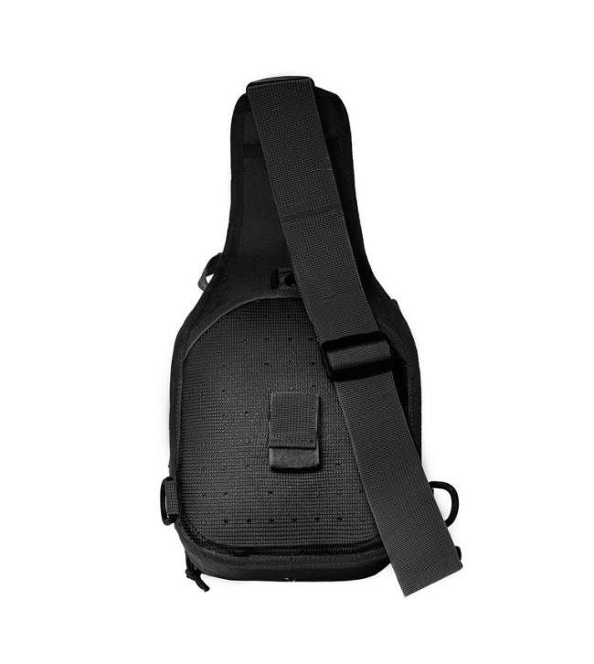 Rear view of chest sling bag with adjustable shoulder strap and ergonomic design