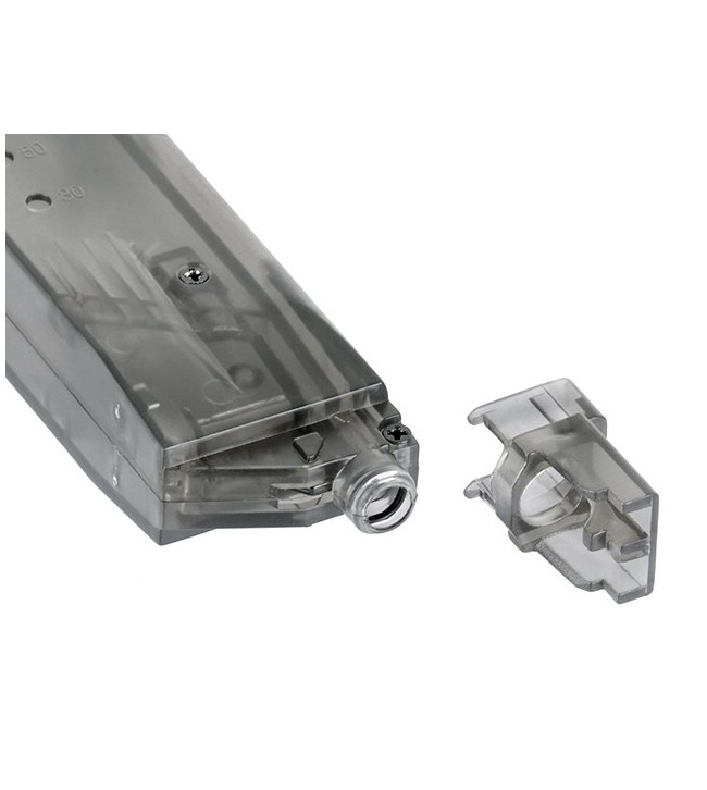 Speedloader mouthpiece detail with adapter for Airsoft pistol magazines