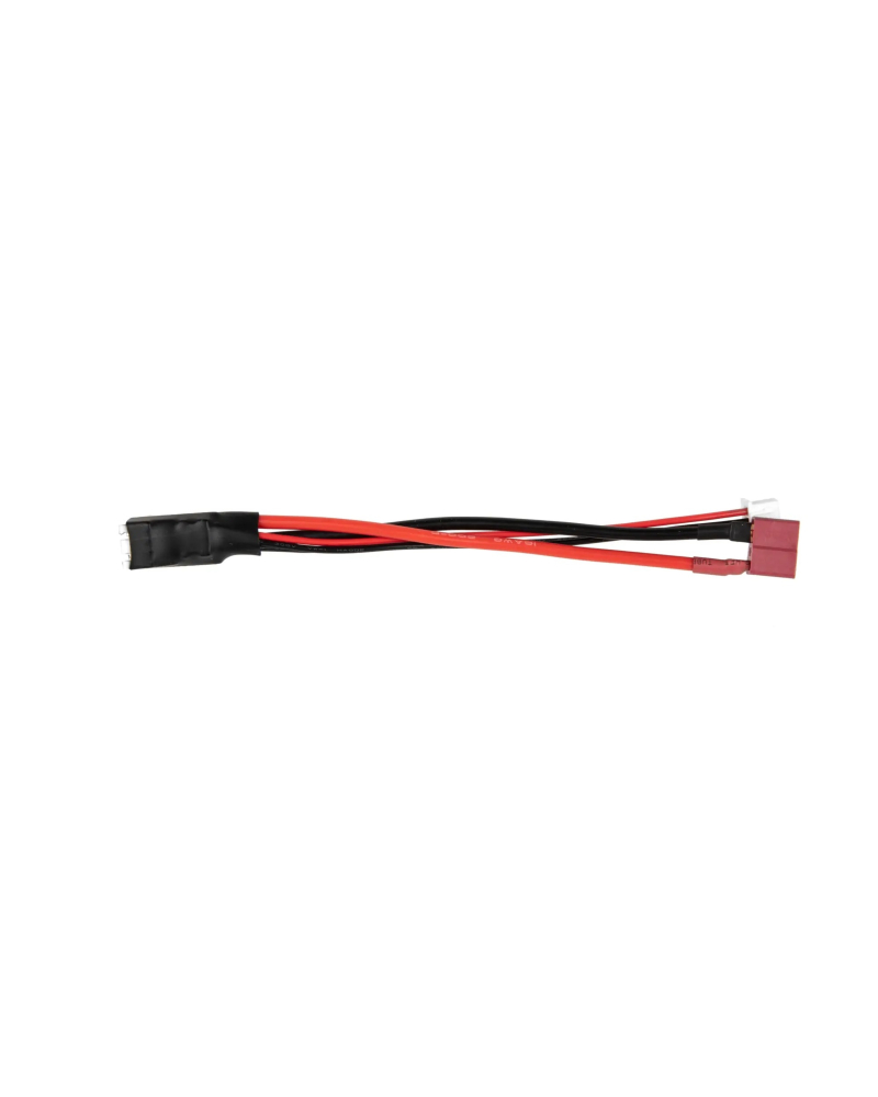 Close-up of the Li-Po AEP charging adapter connectors to Deans for airsoft use.