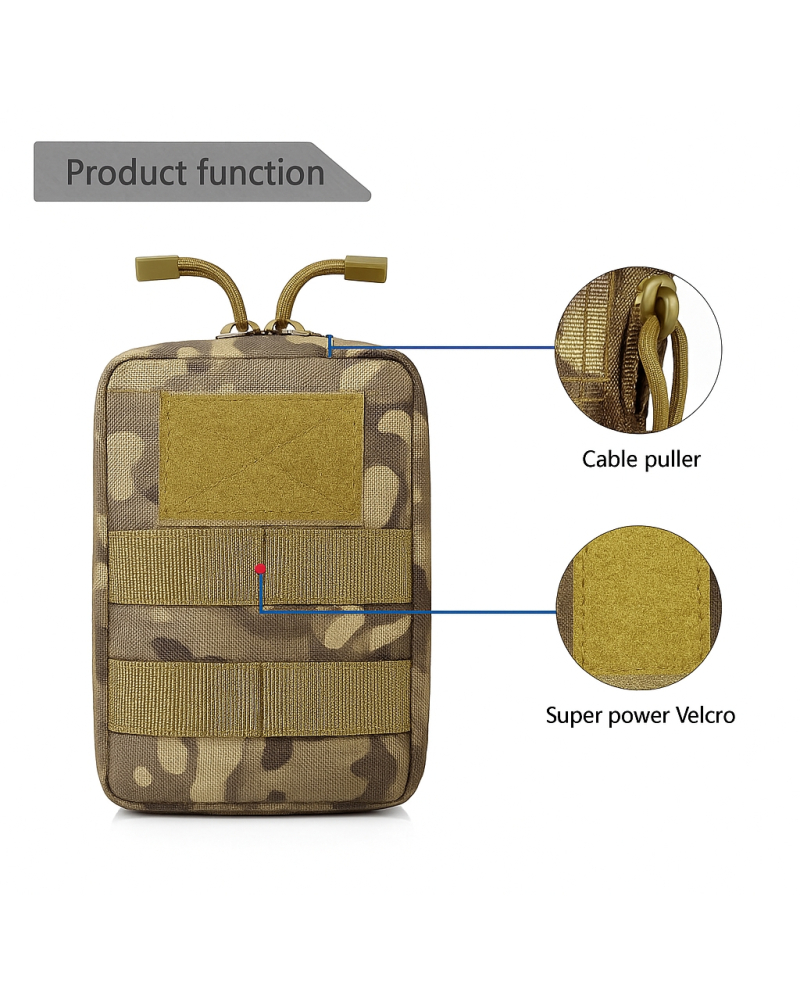 Tactical Multicam pouch with large Velcro panel for patches and dual cord pull zippers